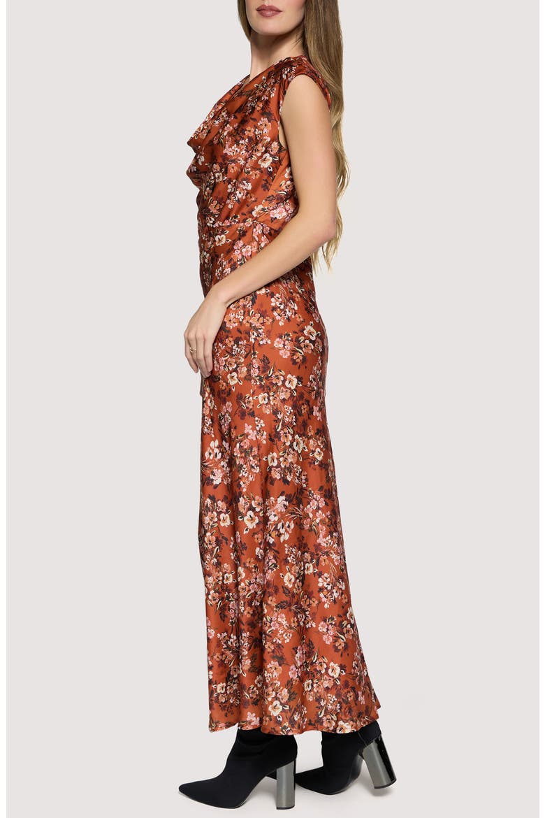 Bouquet Cowl Neck Satin Maxi Dress, Alternate, color, RUST FLORAL