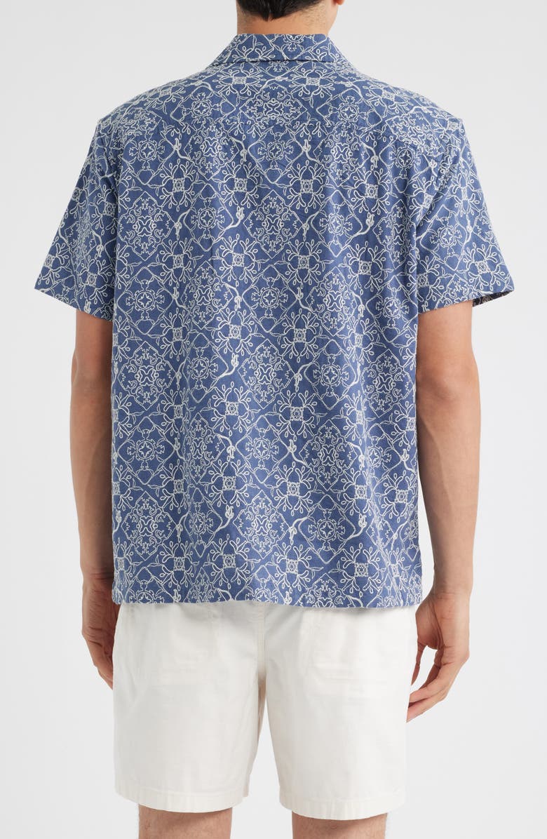 Treasure & Bond Embroidered Linen & Cotton Camp Shirt, Alternate, color, Blue Stitched Tiles