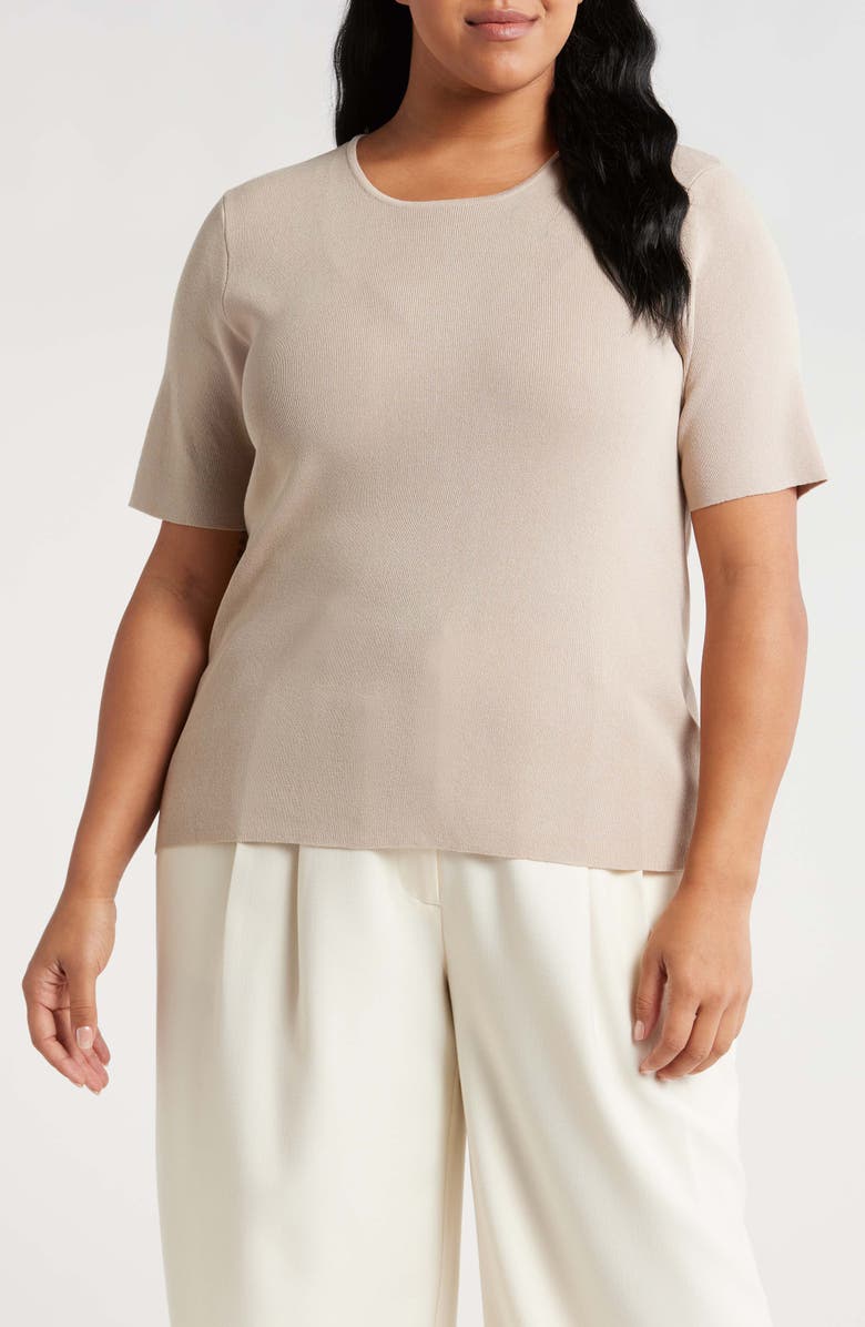 Tahari ASL Short Sleeve Sweater, Main, color, Sand