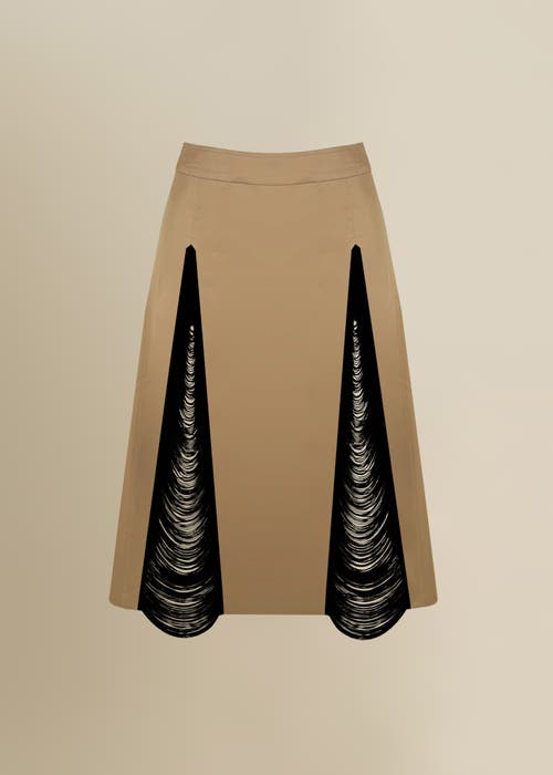 Contessa Mills Madeleine Soft Fringe-trimmed Stretch Cotton Poplin Skirt In Gold