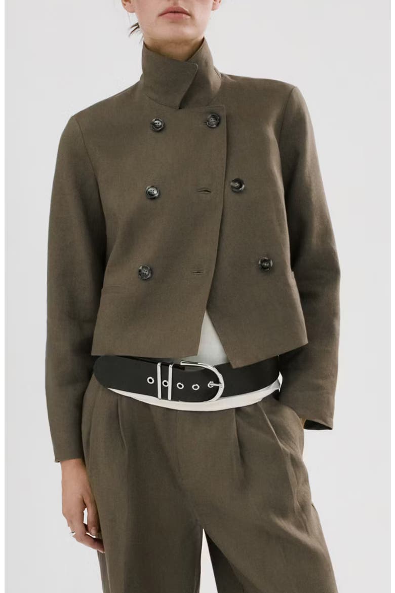 Double Breasted Linen Jacket, Main, color, KHAKI GREEN