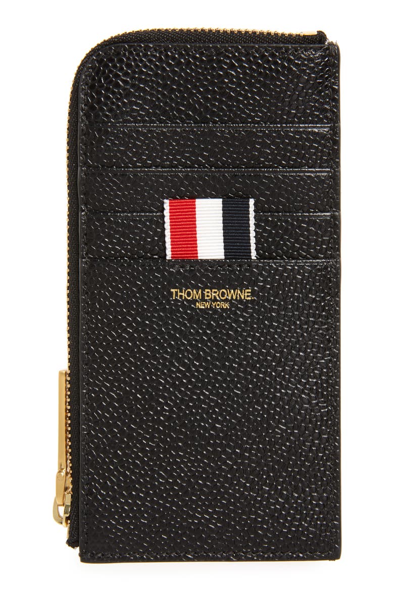 Half Zip Around Pebbled Leather Wallet, Main, color, BLACK