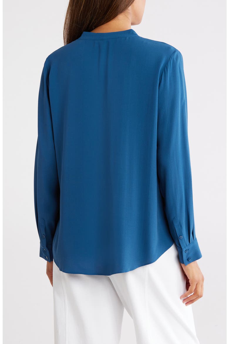 V-Neck Silk Button-Up Shirt, Alternate, color, ATLANTIS