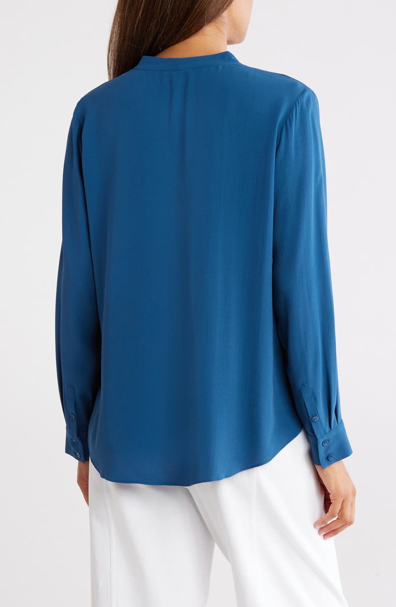 Eileen Fisher V-Neck Silk Button-Up Shirt, Alternate, color, 