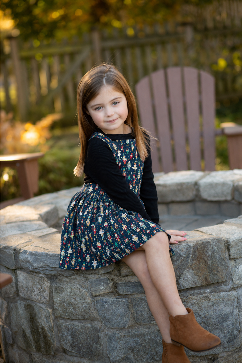 Girls Holiday Pinafore Dress, Alternate, color, Navy