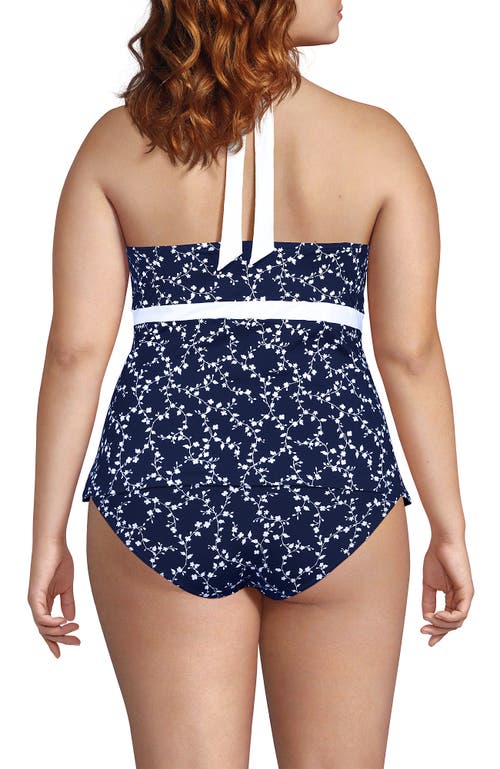 Lands' End Plus Size V-neck Halter Tankini Top In Navy/white Flowering Vine