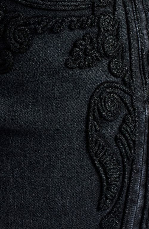 Veronica Beard Crosbie Paisley Embroidered High Waist Wide Leg Jeans In Black