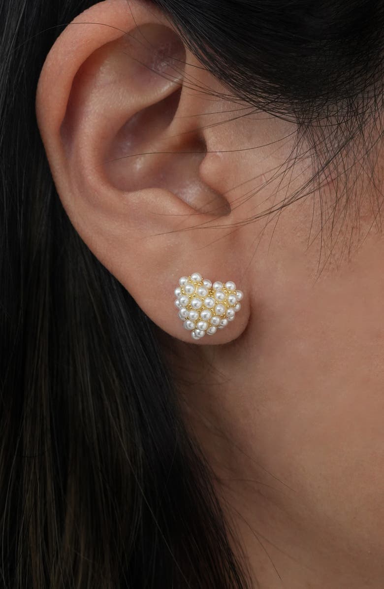 Argento Vivo Sterling Silver Heart Burst Faux Pearl Stud Earrings, Alternate, color,