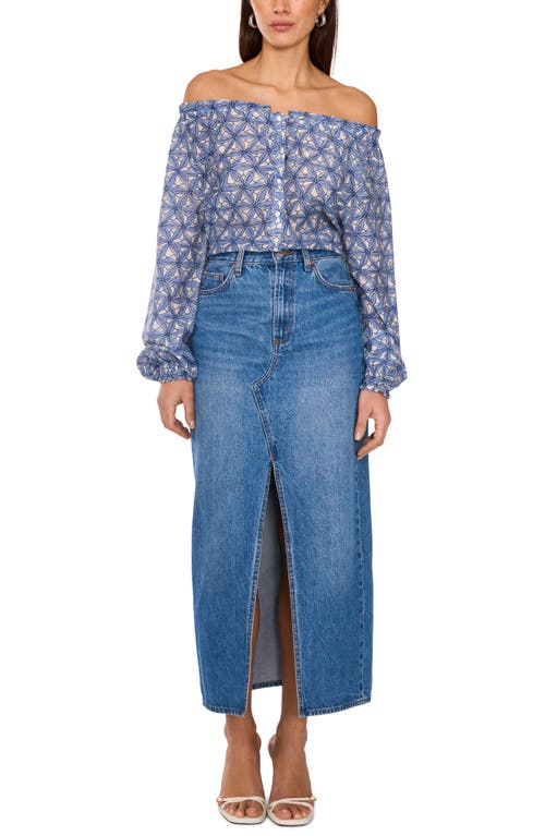 Two By Vince Camuto Floral Off The Shoulder Button-up Shirt In Lake Breeze