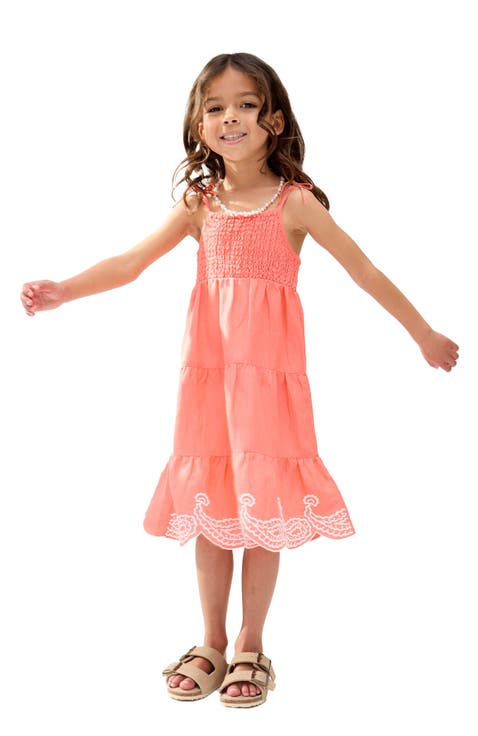 Emma Shirred Bodice Scalloped Embroidered Dress