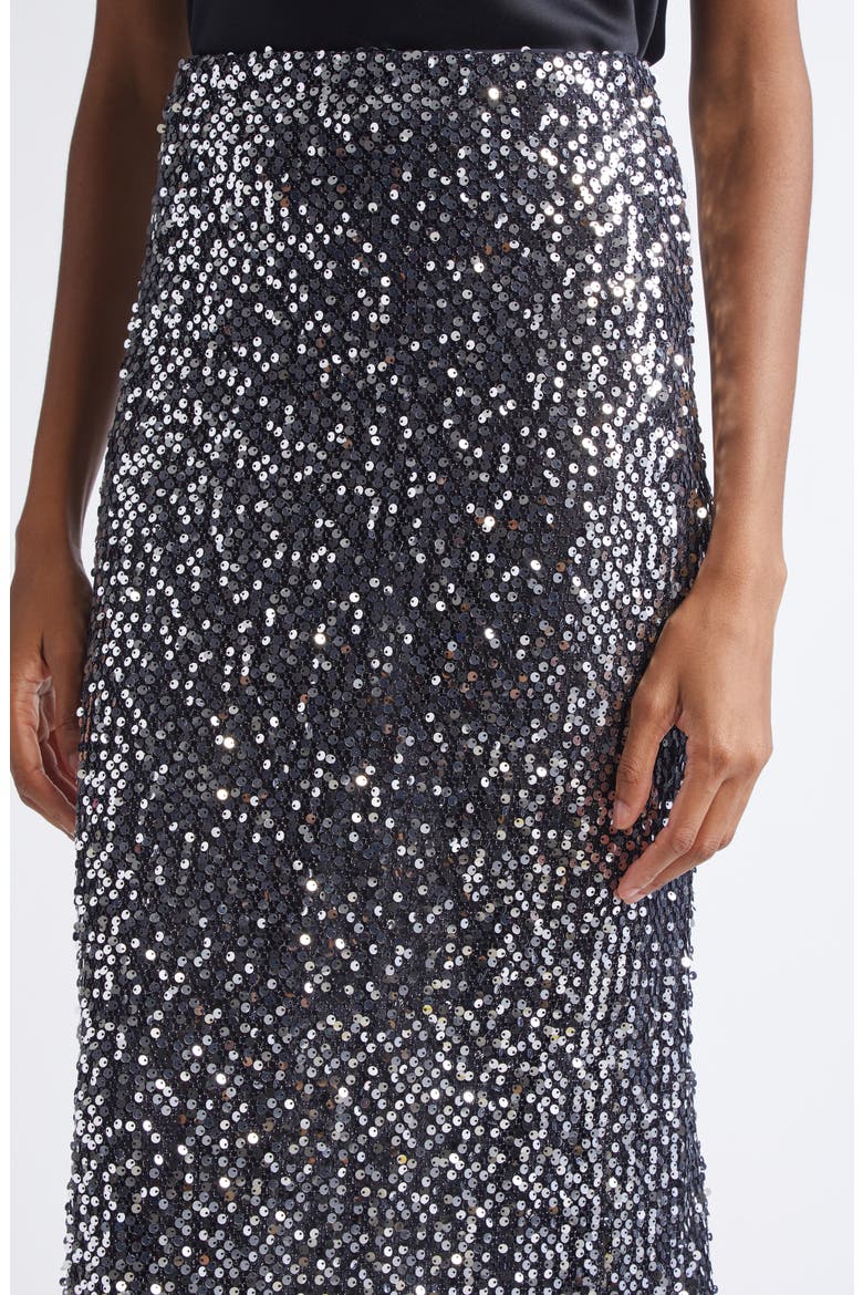 Paillette Embroidered Metallic Mesh Skirt, Alternate, color, BLACK SILVER
