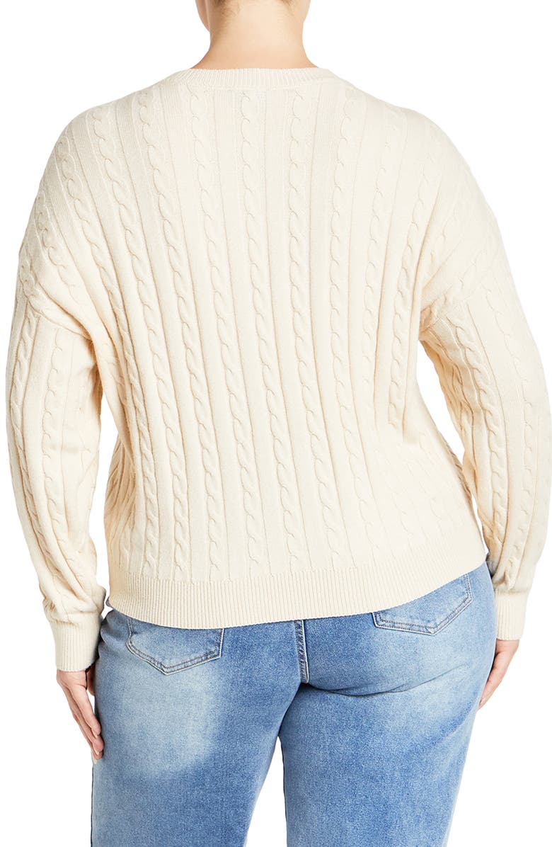 City Chic Shelby Cable Stitch High-Low Sweater, Alternate, color, Cream