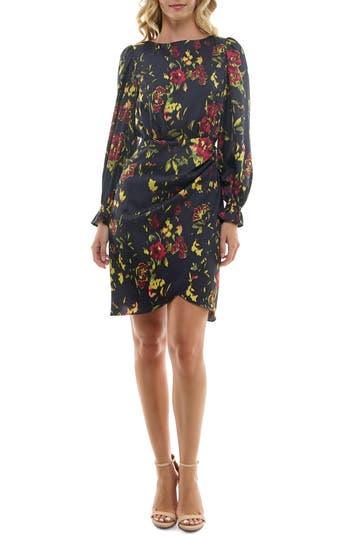 Nicole Miller Floral Faux Wrap Minidress In Multi