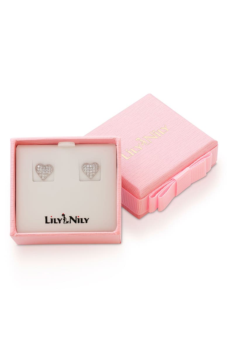 Lily Nily Kids' Pavé Cubic Zirconia Heart Stud Earrings, Alternate, color, Silver