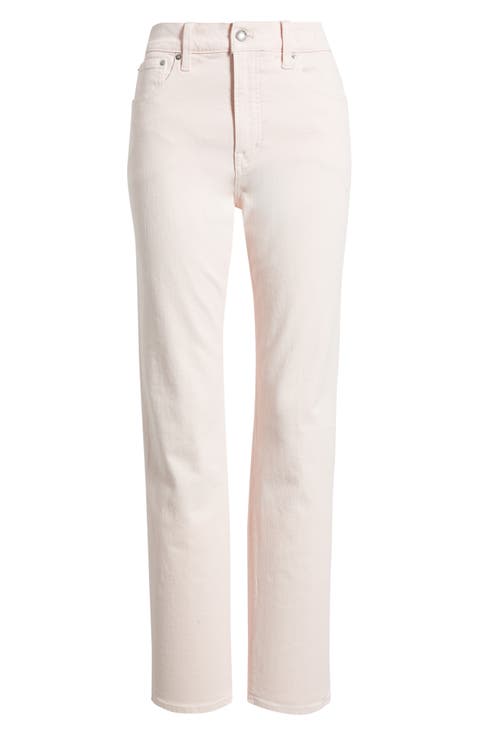 The Longline Garment Dyed High Waist Straight Leg Jeans (Pale Pink)