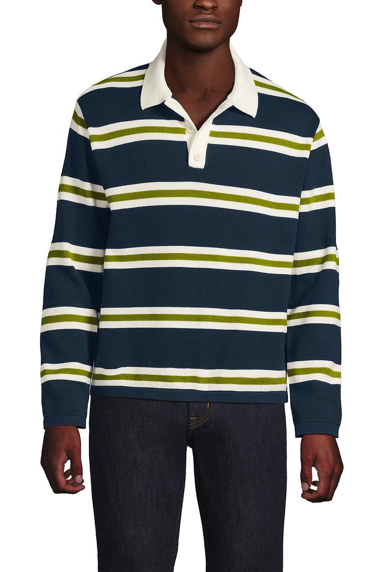 Long Sleeve Cotton Rugby Sweater Polo, Alternate, color, French Navy/Lime Stripe