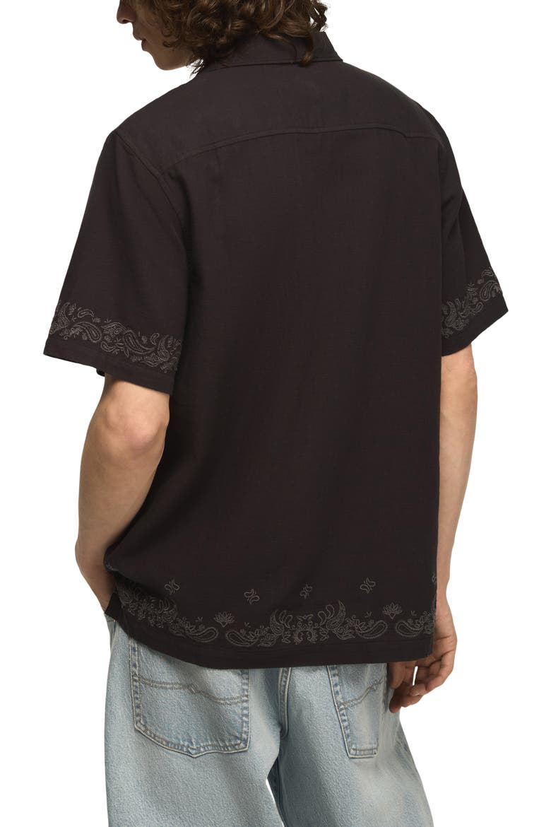Embroidered Paisley Camp Shirt, Alternate, color, CAVIAR