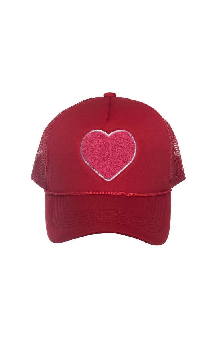 Totalee Gift Heart Fuzzy Patch Trucker Hat Cotton Pink, Main, color, Red