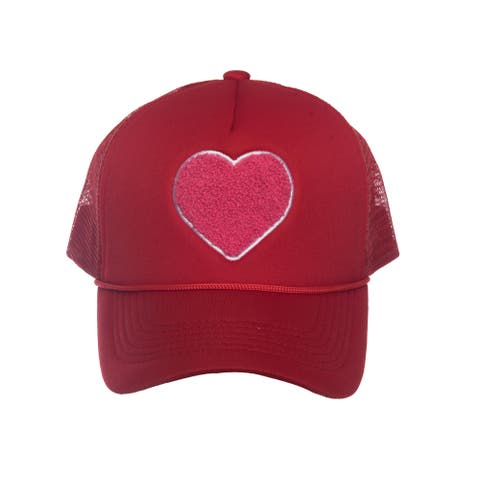Heart Fuzzy Patch Trucker Hat Cotton Pink