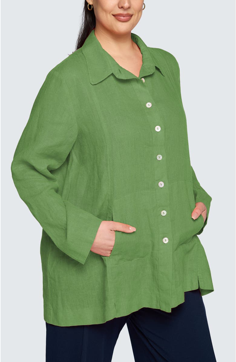 LUUKAA Phalia Solid Linen Shirt, Main, color, Apple Green