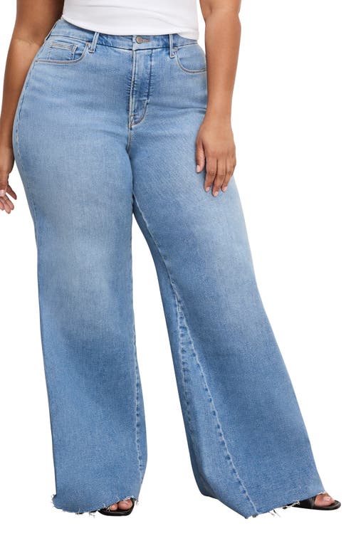 Good American Good Waist High Waist Raw Hem Wide Leg Palazzo Jeans In Blue