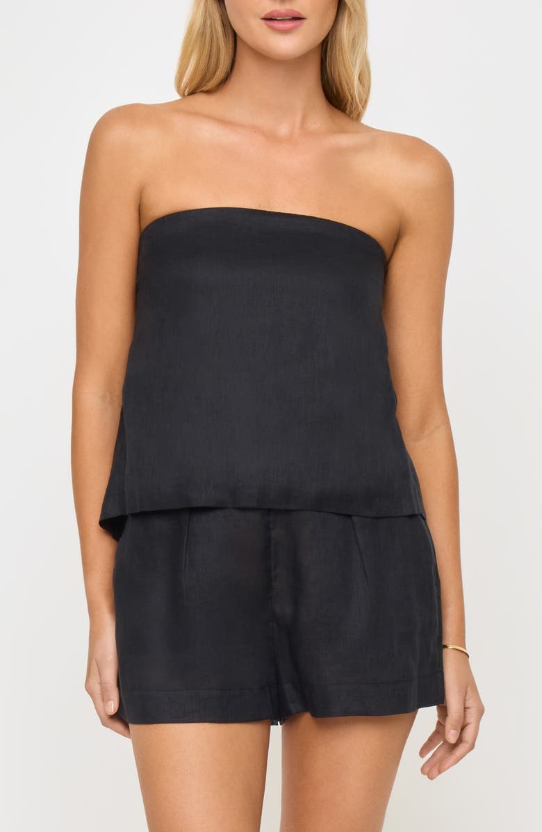LSPACE Tessa Strapless Linen Cover-Up Top, Main, color, Black
