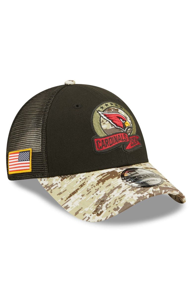 New Era Youth New Era Black/Camo Arizona Cardinals 2022 Salute To Service 9FORTY Snapback Trucker Hat, Main, color, 