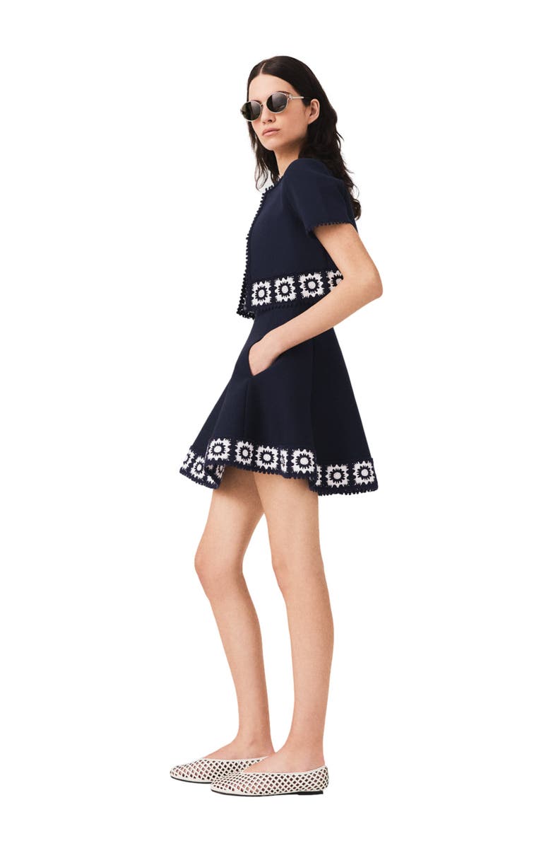 maje Cardigan with crochet panels, Alternate, color, Navy