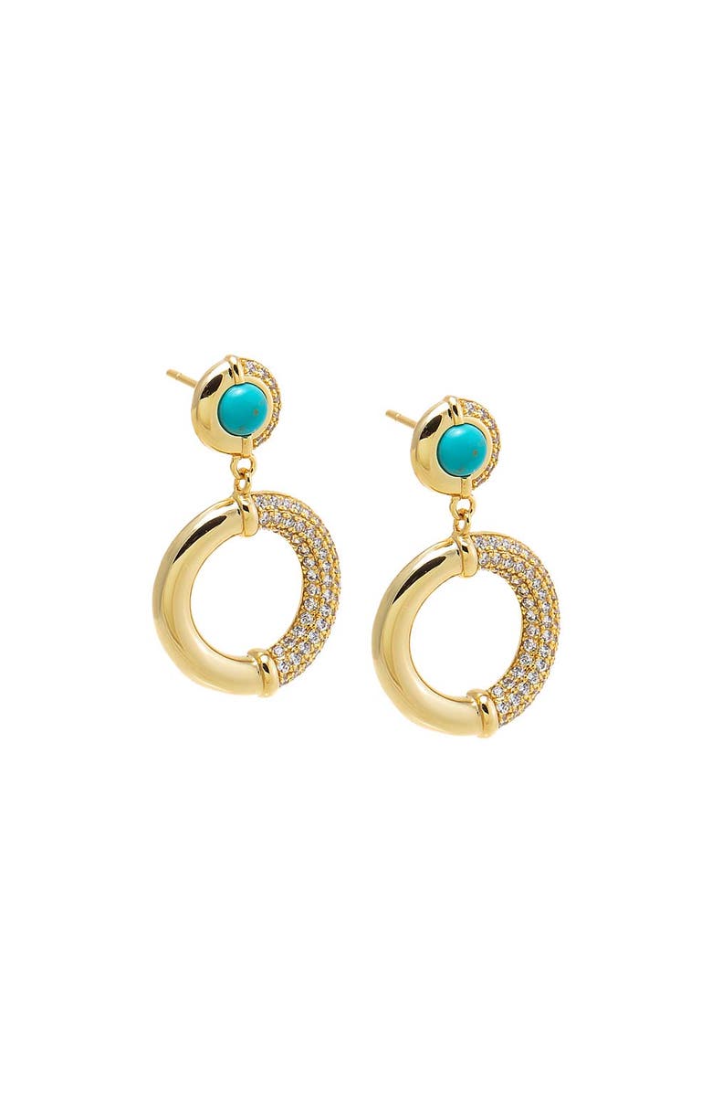 BY ADINA EDEN Turquoise CZ Open Circle Drop Earring, Main, color, Turquoise