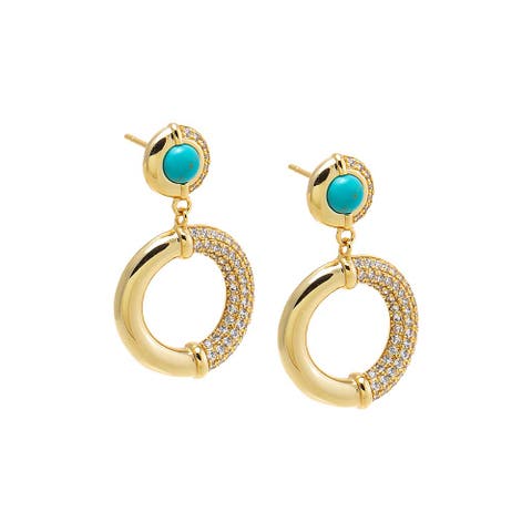 Turquoise CZ Open Circle Drop Earring