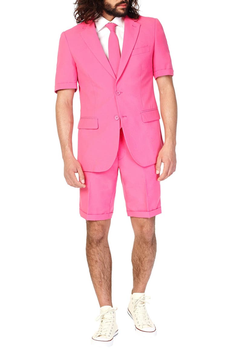 'Mr. Pink - Summer' Trim Fit Two-Piece Short Suit with Tie, Main, color, PINK