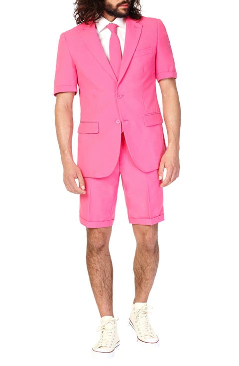 'Mr. Pink - Summer' Trim Fit Two-Piece Short Suit with Tie
