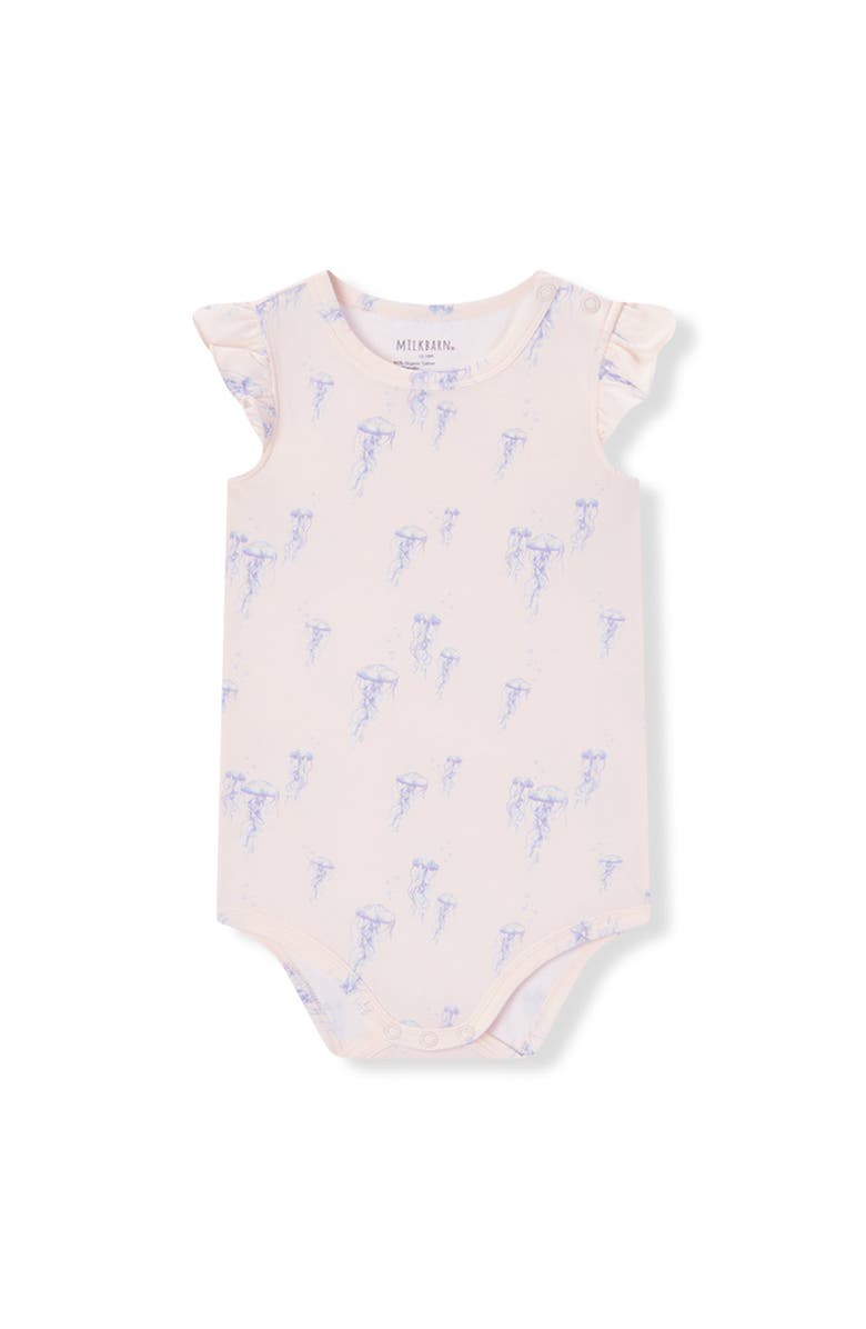 Milkbarn Cotton Stretch Ruffle One Piece, Main, color, Sunset Jellyfish