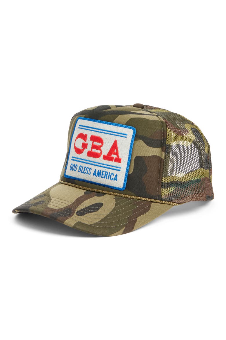God Bless America Camo Trucker Hat, Main, color, CAMO