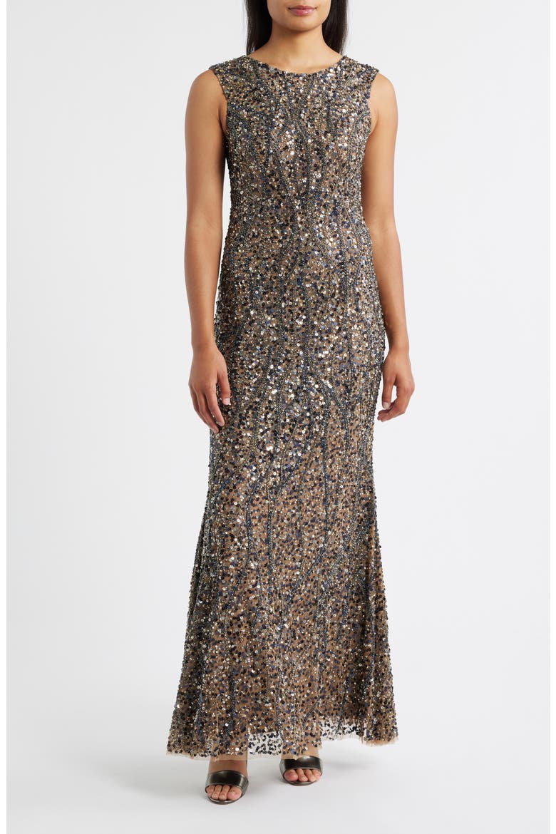 Sequin Sleeveless Gown, Main, color, MOCHA