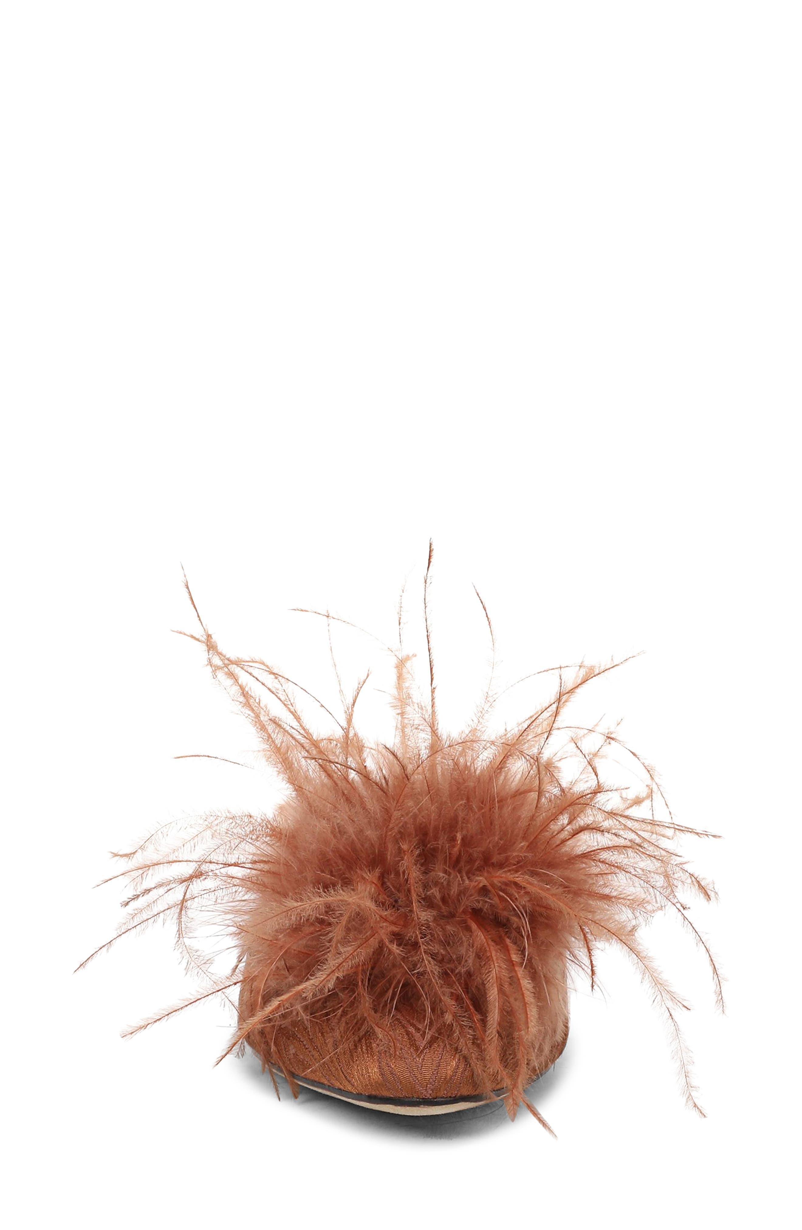 Khai Feather Flat Mule, Alternate, color, BRIGHT BOURBON
