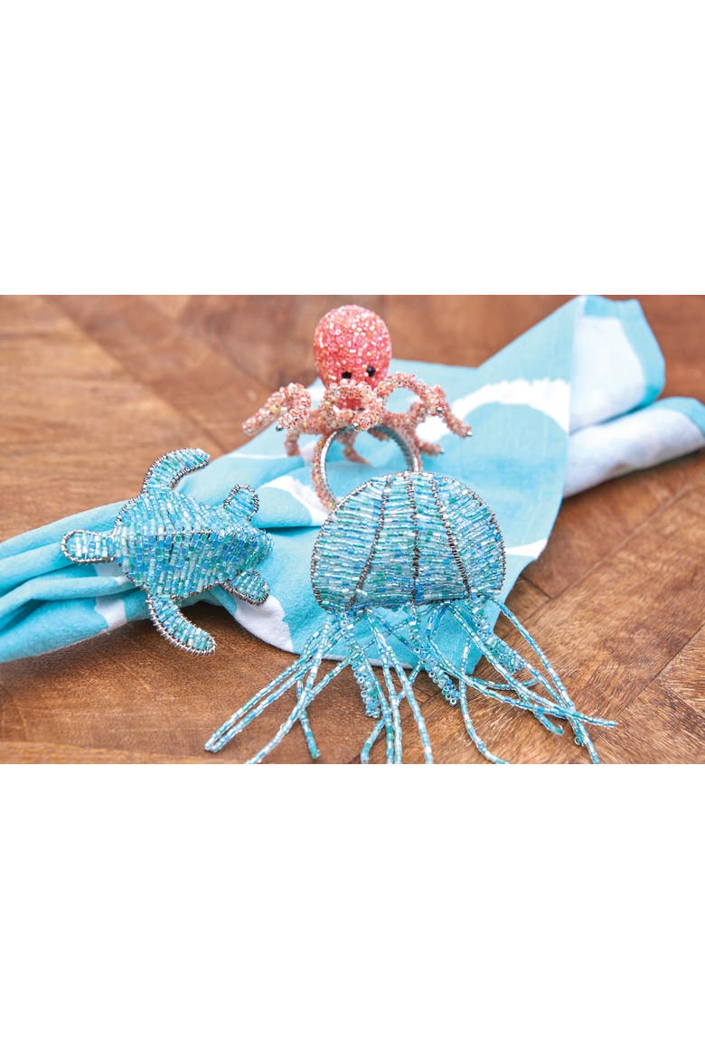 Beaded Aqua Octopus Napkin Ring, Alternate, color, Blue