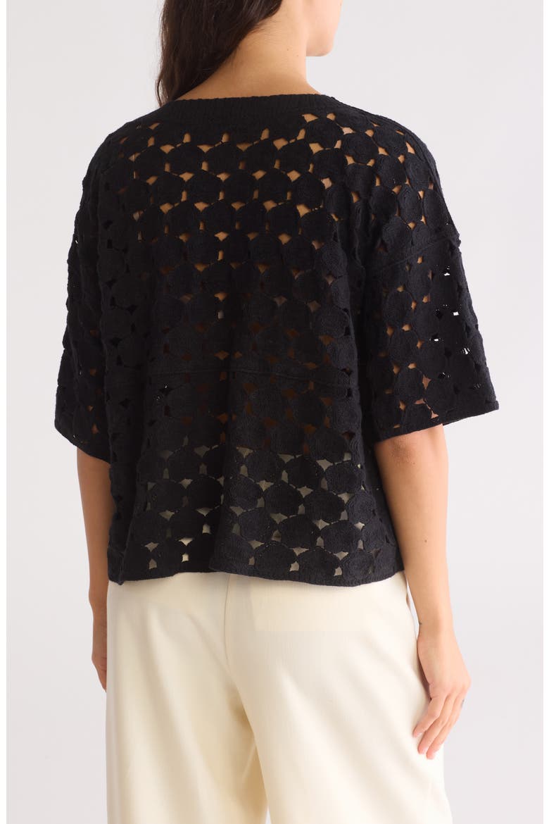 Floral Crochet Short Sleeve Top, Alternate, color, BLACK