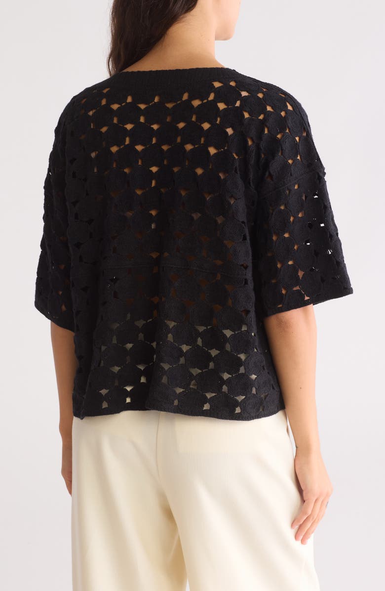 Bobeau Floral Crochet Short Sleeve Top, Alternate, color, Black