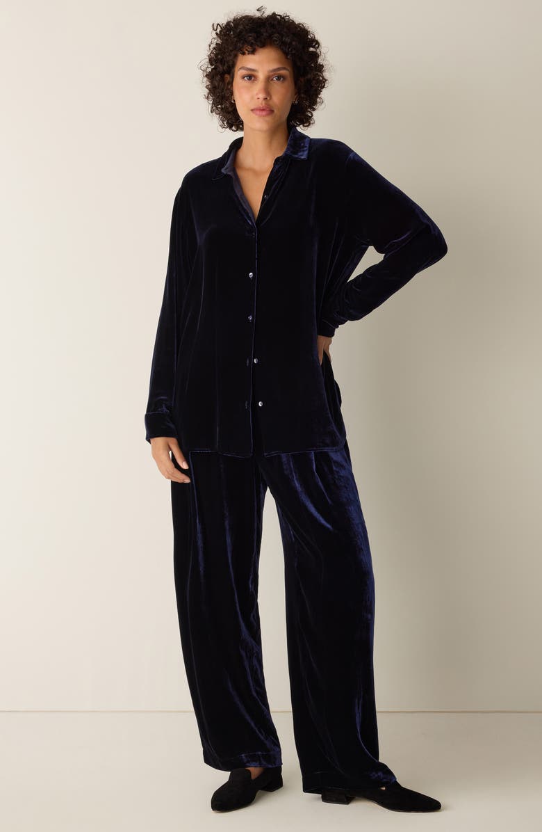 Eileen Fisher Velvet Button-Up Shirt, Alternate, color, Ink