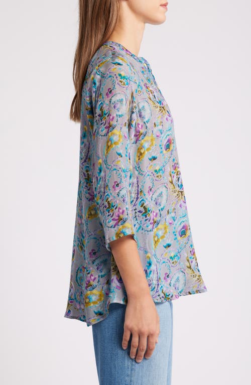 Apny Tie Neck Top In Grey Multi