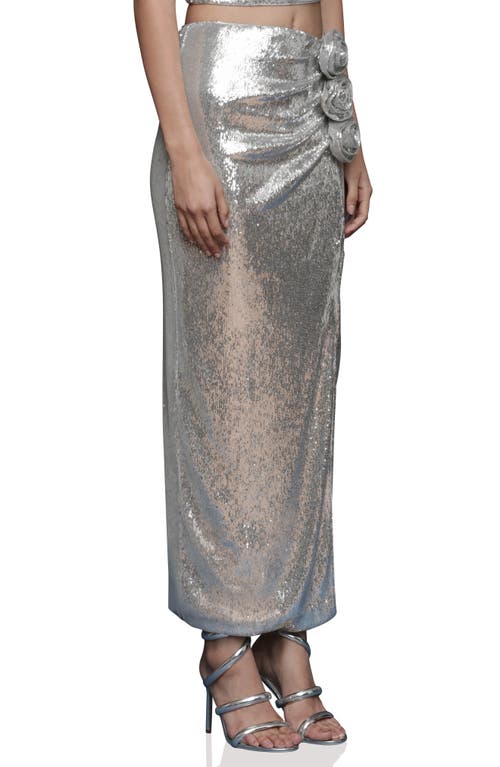 Avec Les Filles Metallic Rosette Detail Ruched Maxi Skirt In Multi