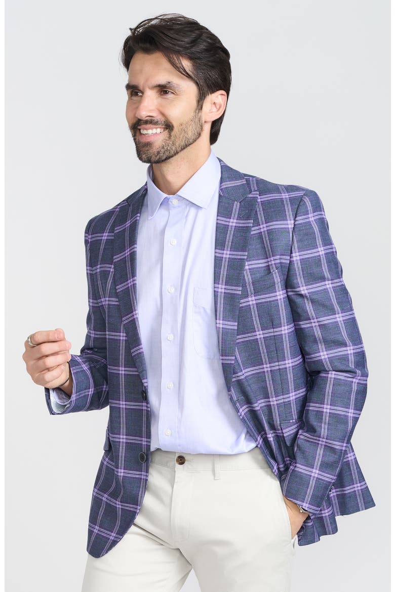 Savoy Plaid Peak Lapel Blazer, Alternate, color, GREY