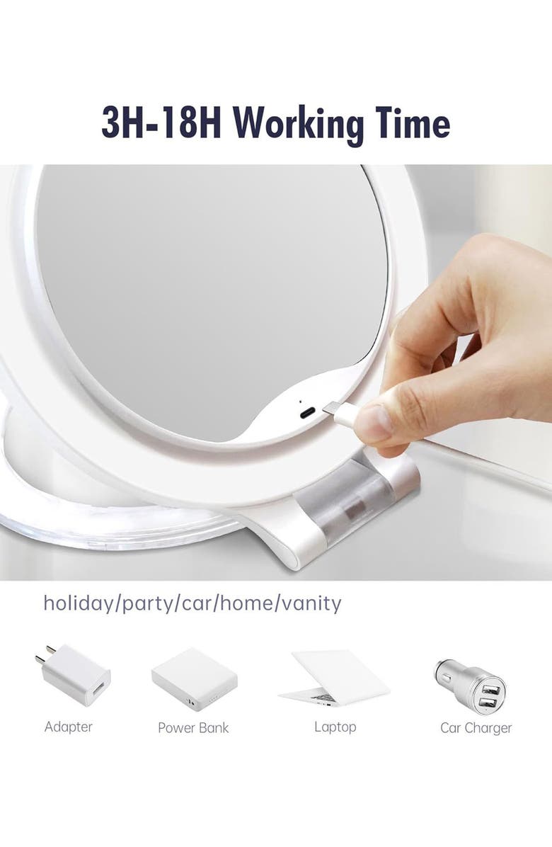 LILA BY AKUNBEM Fascinate 1X/10X Rechargeable LED Makeup Mirror, Alternate, color, White
