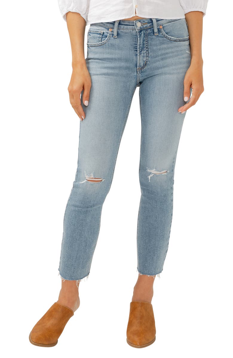 Silver Jeans Co. Most Wanted Ripped Mid Rise Ankle Straight Leg Jeans, Main, color, Indigo