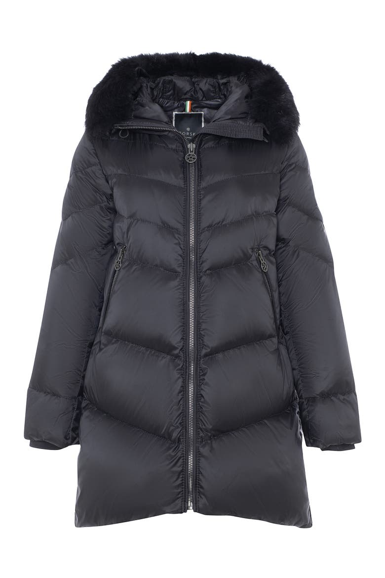 Apres-Ski Chevron Long Parka with Detachable Toscana Lamb Hood Trim, Alternate, color, Black/Black