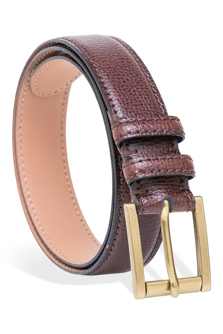 Pebbled Leather Belt, Main, color, BROWN