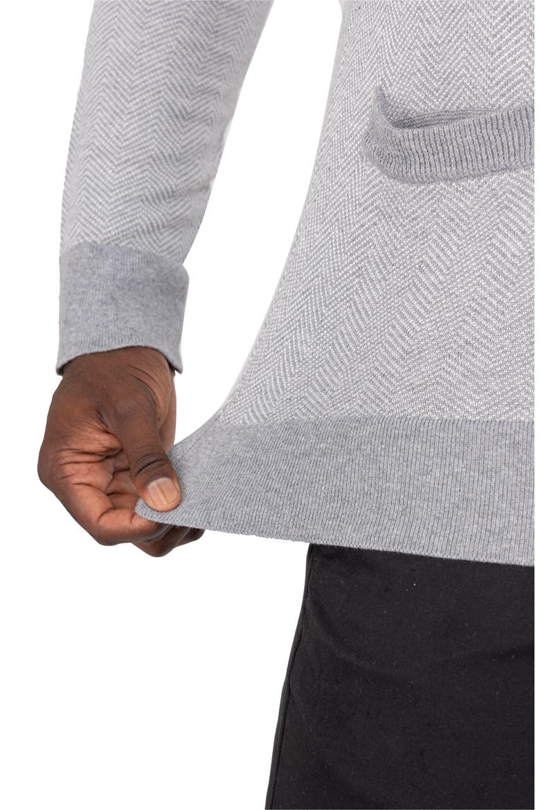 Herringbone V-Neck Button Front Cardigan, Alternate, color, OFF WHITE/ HEATHER GREY