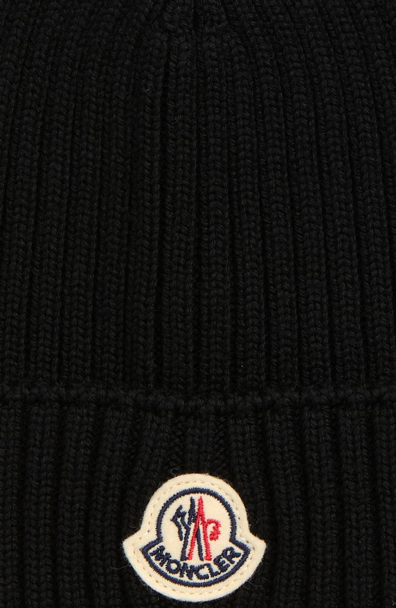 Moncler Rib Virgin Wool Beanie, Alternate, color, Black