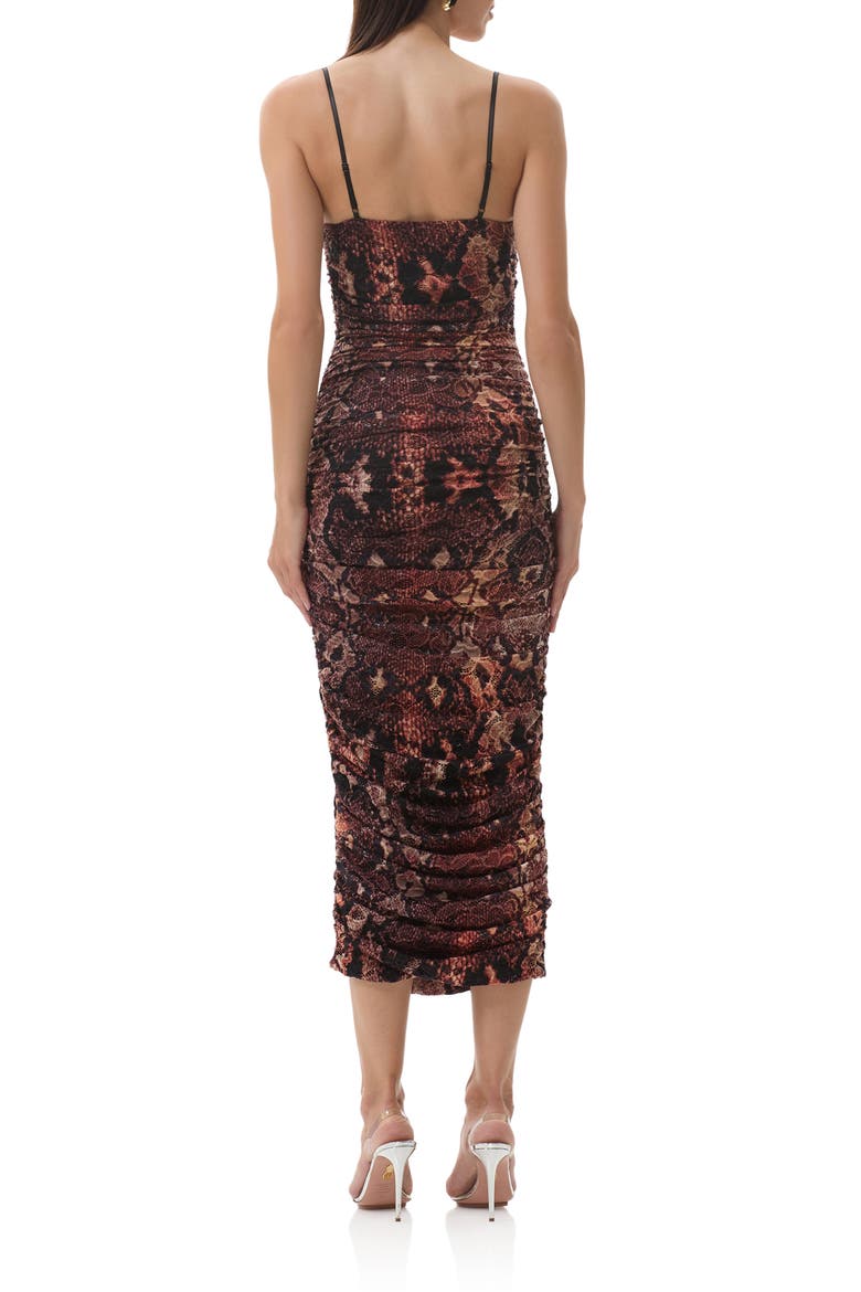 Hazel Ruched Printed Lace Midi Dress, Alternate, color, SCATTERED SNAKE
